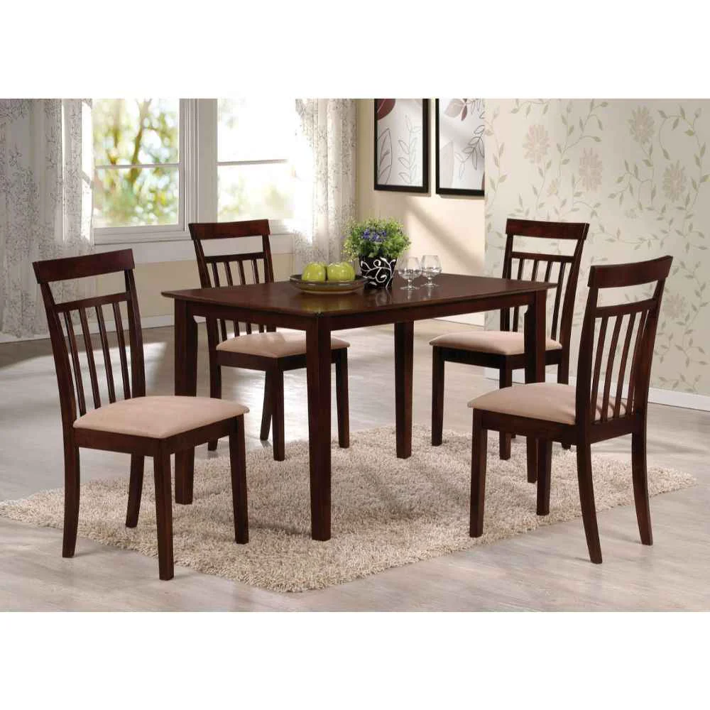 Next-Generation Samuel – 5 Piece Dining Set – Beige Microfiber Espresso Eco-Friendly
