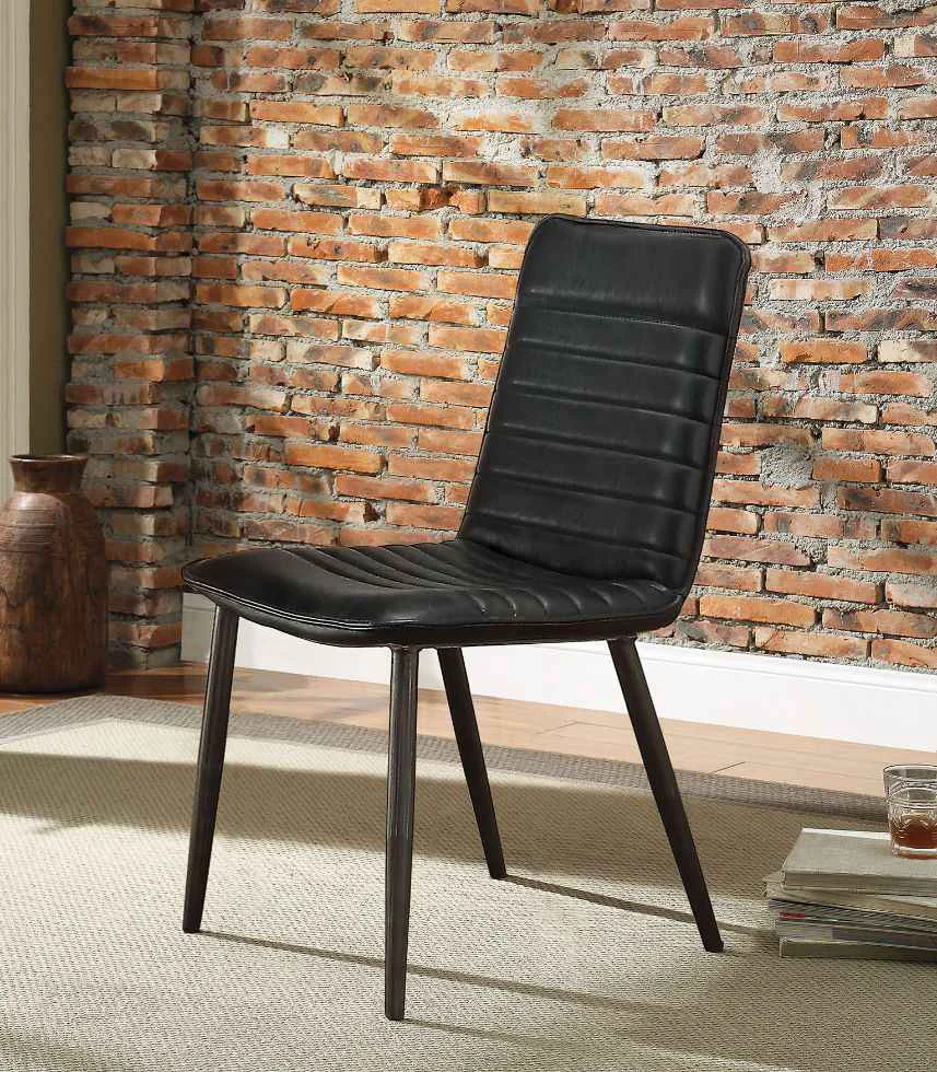 Premium Hosmer – Side Chair Set of 2 – Black Top Grain Leather Antique Black Traditional