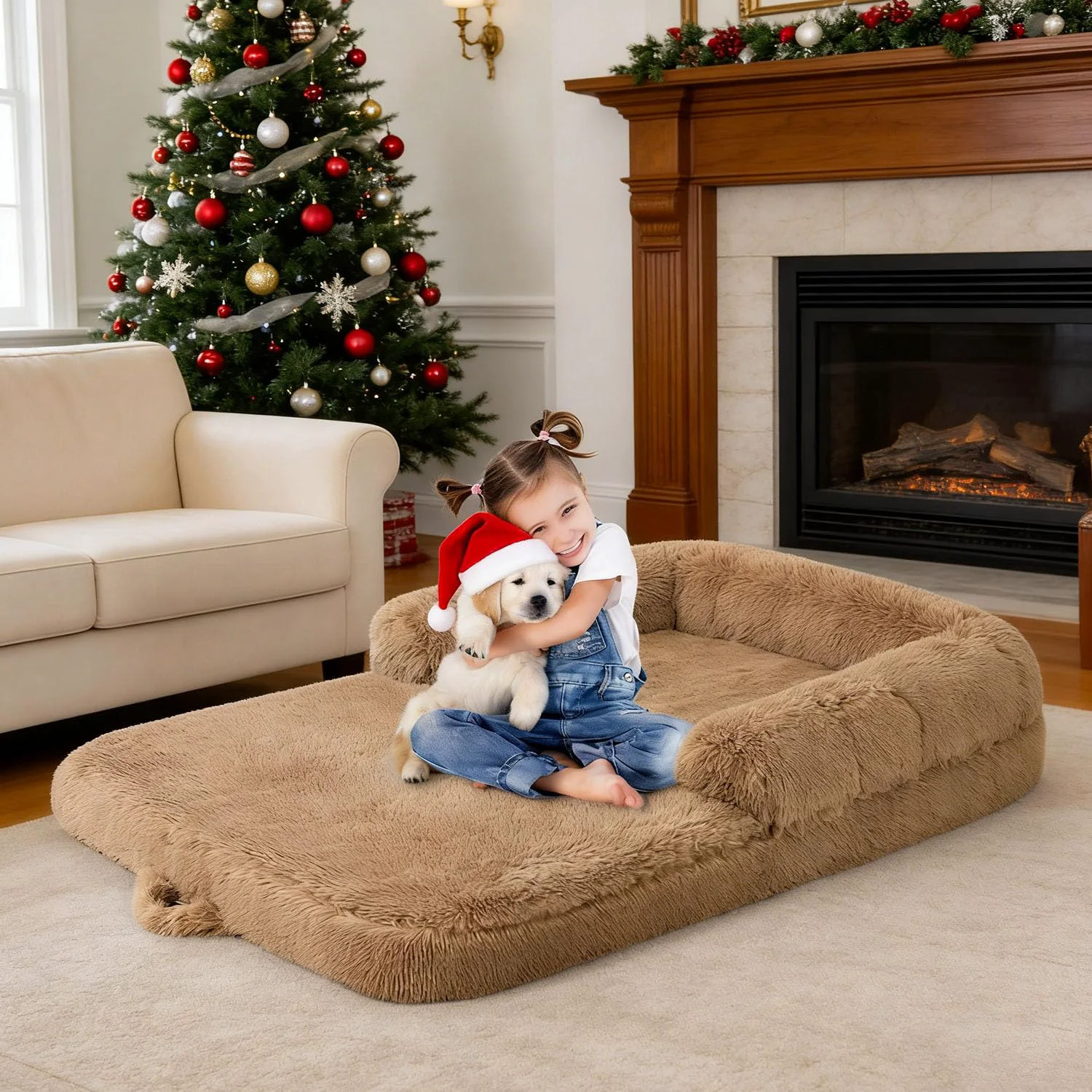 Casual ZOMISIA 2-in-1 XL Human Dog Bed – Orthopedic Memory Foam Camel Secure