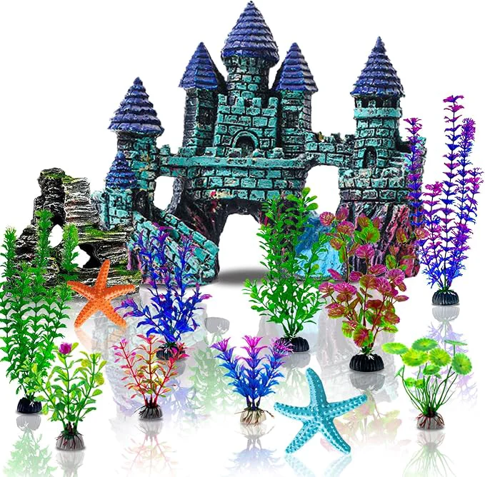 Authentic 13 Pieces Aquarium Decorations Kit Fish Tank Decorations Set Small Resin Effective