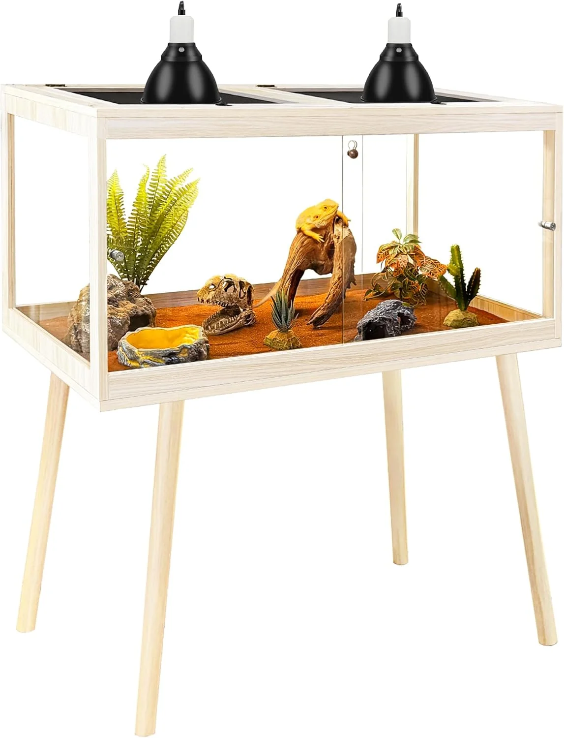 Responsible PROLEE Tempered Glass Reptile Enclosure with Leg 32 Scratch-Proof Bearded Dragon Tank 32 Gallon Lizard Tank with Metal Mesh Tops and Lockable Door Spacious Reptile Habitat for Snake Lizard Oak Effective