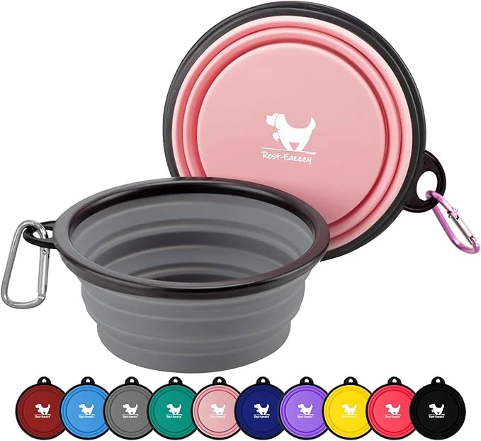 Elite Rest-Eazzzy Large Collapsible Dog Bowls 1000 ml 2-Pack Dog Portable Water Bowl for Dogs Cats Pet Foldable Feeding Watering Dish for Traveling Camping Walking with 2 Carabiners BPA About ThisOverview Minimalist