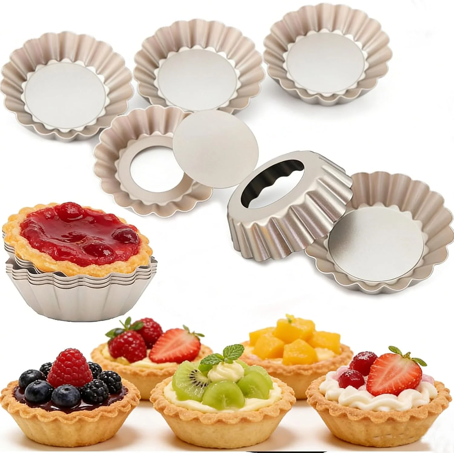 Flexible DATANYA Mini Tart Pans Removable Bottom 3 Inch Carbon Steel Nonstick Quiche Pan Pie Tart Tin Mold 0.8inches High for Baking Tartlets Pies Cakes Cupcakes – Premium Champagne Gold 12PCS Modern