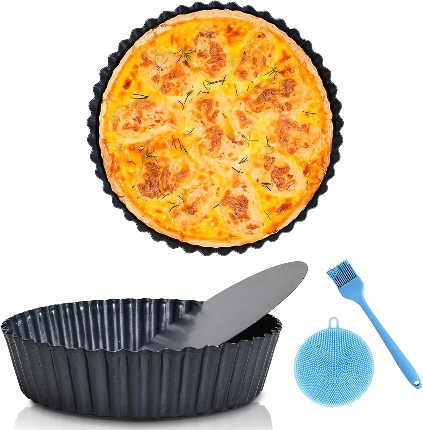 Convenient 2 Pack 9.5 inches Pie Pan with Removable Bottom for Baking Deep Quiche Tart Pan Non Stick for Oven Fluted Pie Dish Plate Tin for Apple Pot Pies Top-Quality
