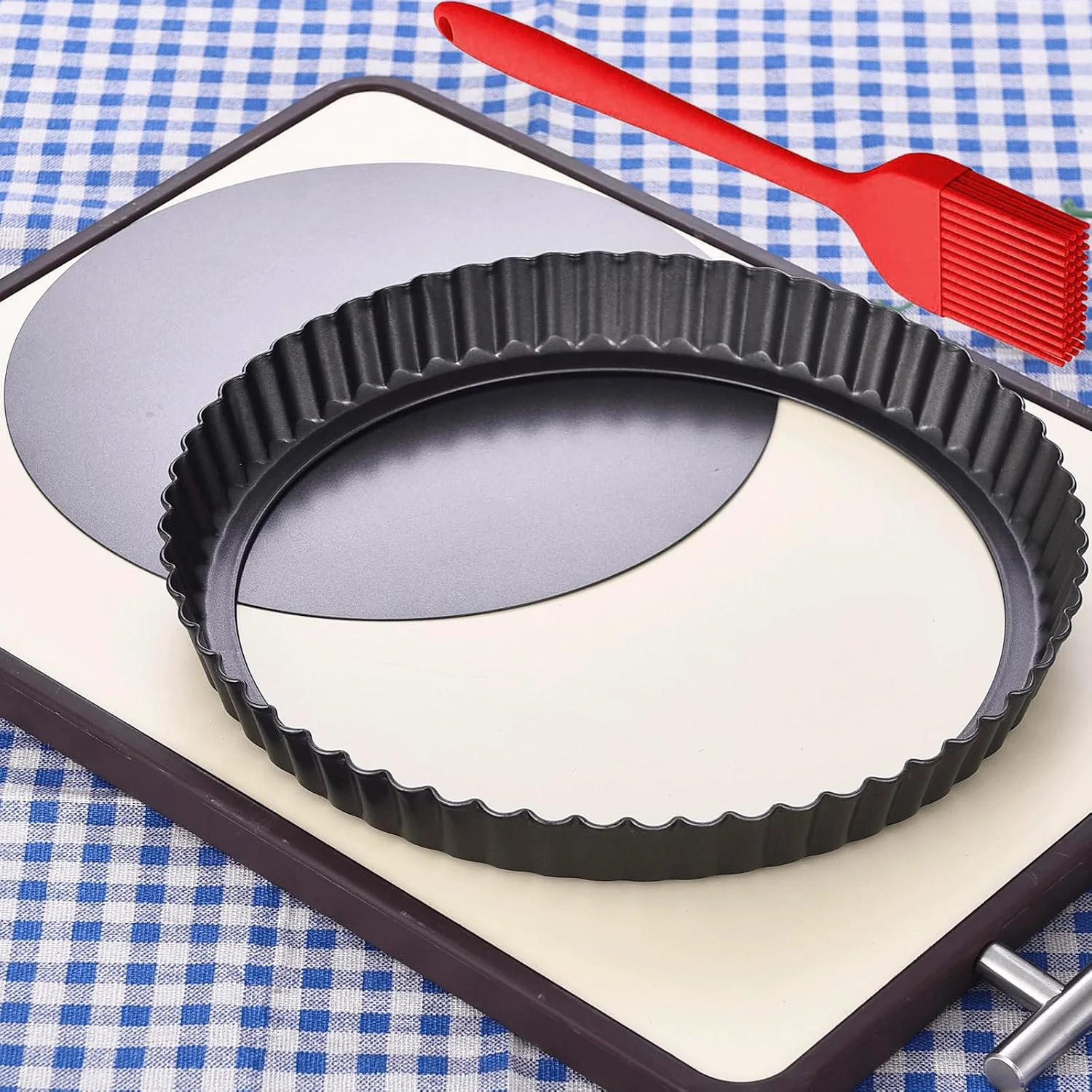 Comfortable DATANYA Tart Pans with Removable Bottom 10 Inch Quiche Pan Heavy Duty Carbon Steel Round Non-stick Fluted Pie Tart Pan for Mousse Cakes Christmas Dessert Baking 10.2 Inch 1pc Certified