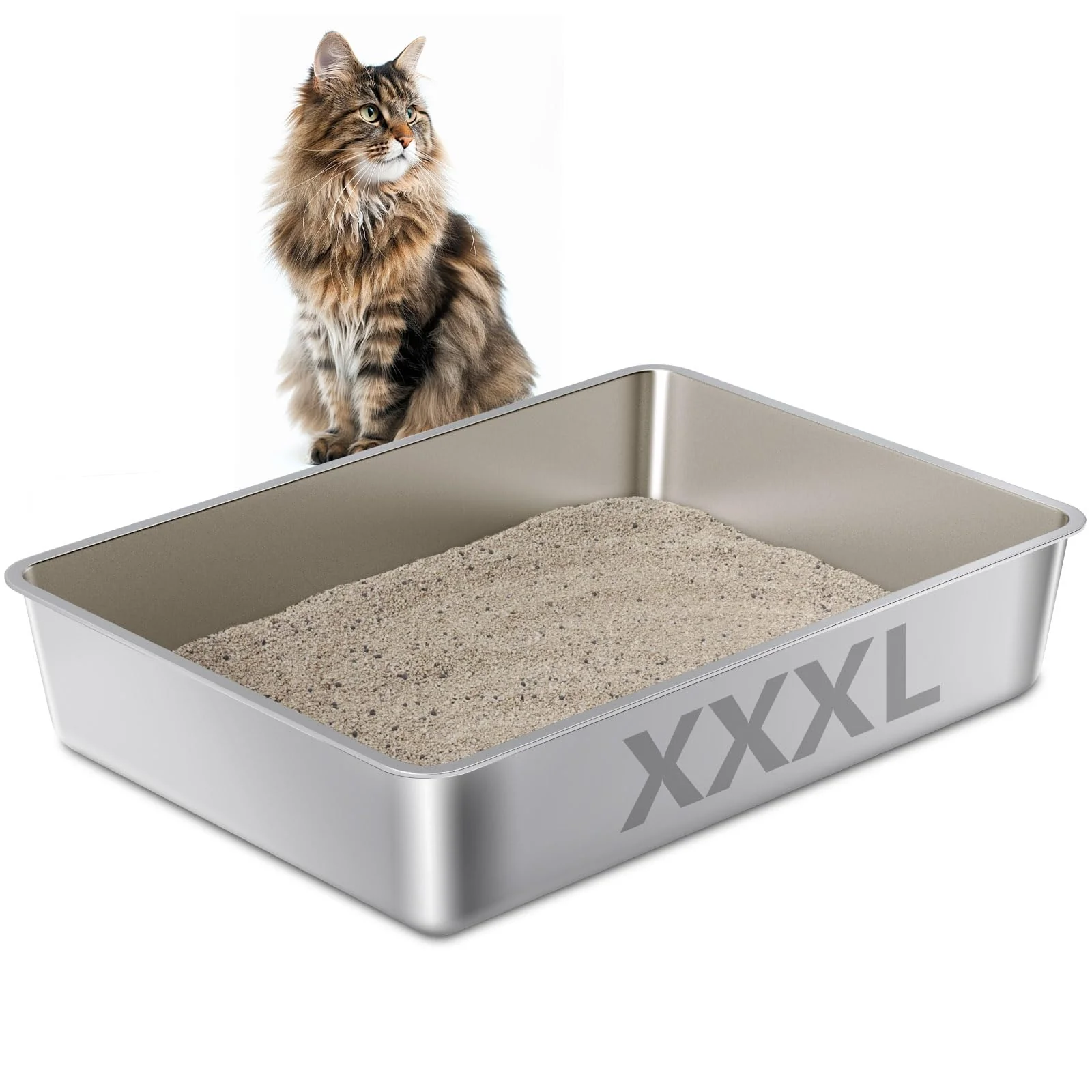 Authentic EGMEHOAD XXXL Stainless Steel Cat Litter Box – Extra Large 28 in x 20 in x 6 in High Sides for Big Cats and Multi-Cat Homes Next-Generation