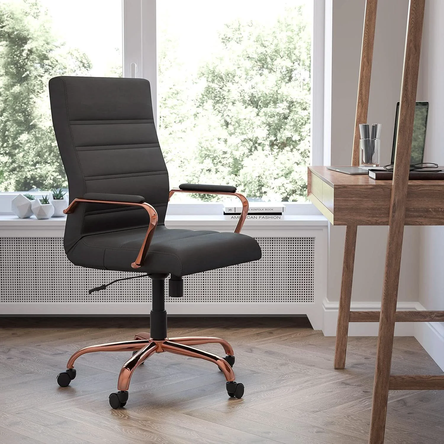 Relaxed Whitney High Back Swivel Desk Chair Black Rose Gold Recyclable