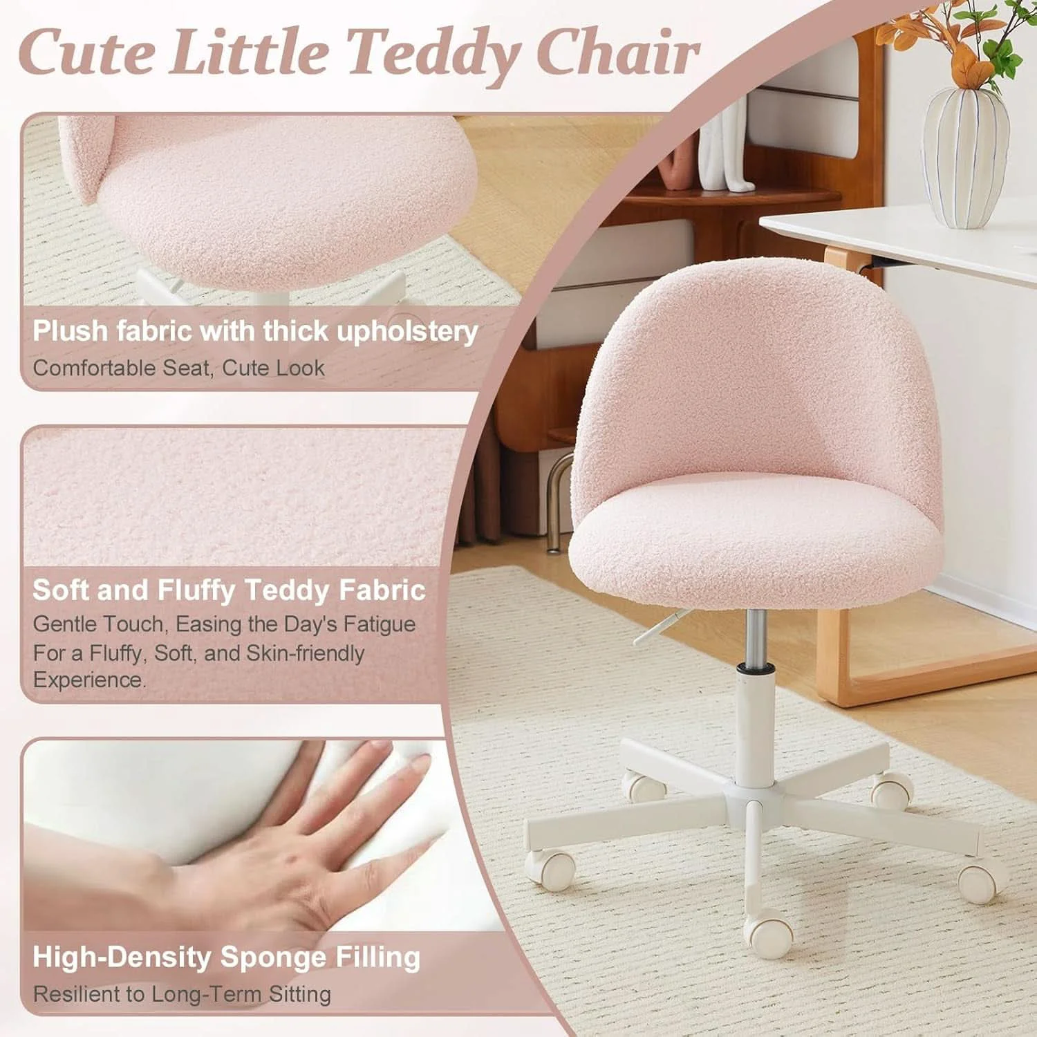 Verified Pink Teddy Desk Chair With Lumbar Support And Wheels Secure