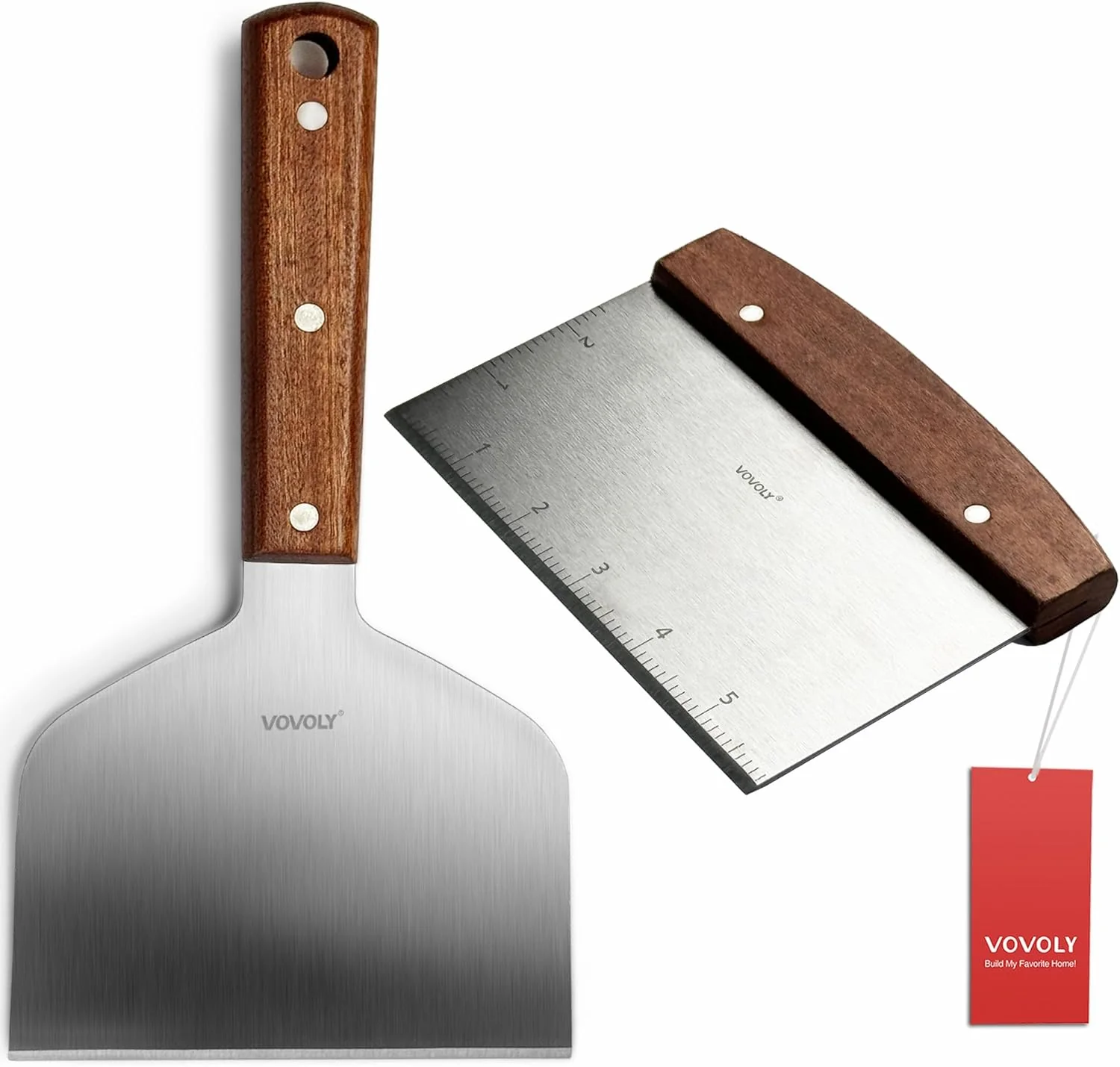 Eco-Friendly Vovoly Multipurpose Bench Scraper Kitchen Utensil for Flat Top Griddle Dough Cutter for Bread and Pizza Dough Fast