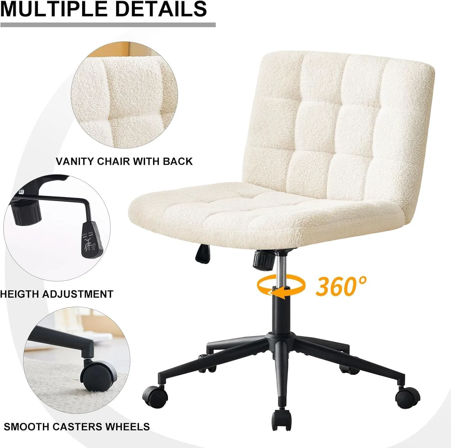 Innovative Swivel Faux Fur Armless Desk Chair With Wheels Height Adjustable Solid
