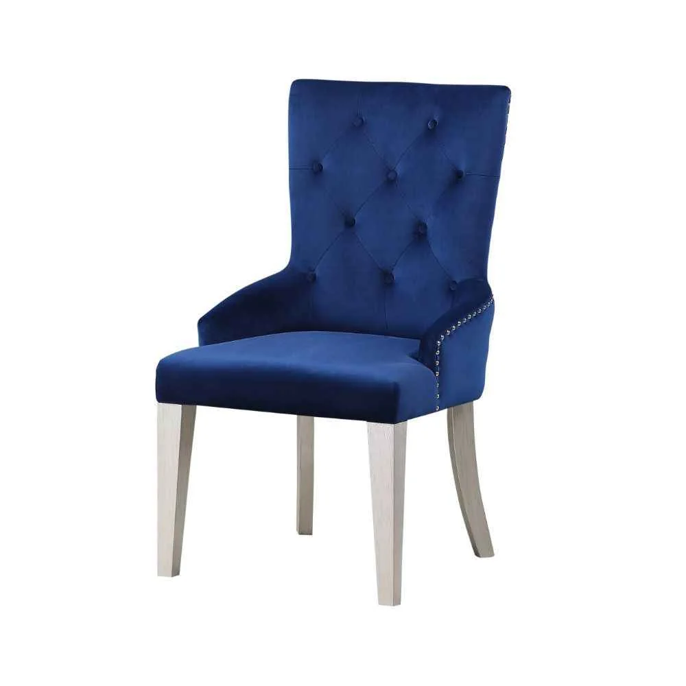 First-Class Varian – Side Chair – Blue Fabric Antique Platinum Professional