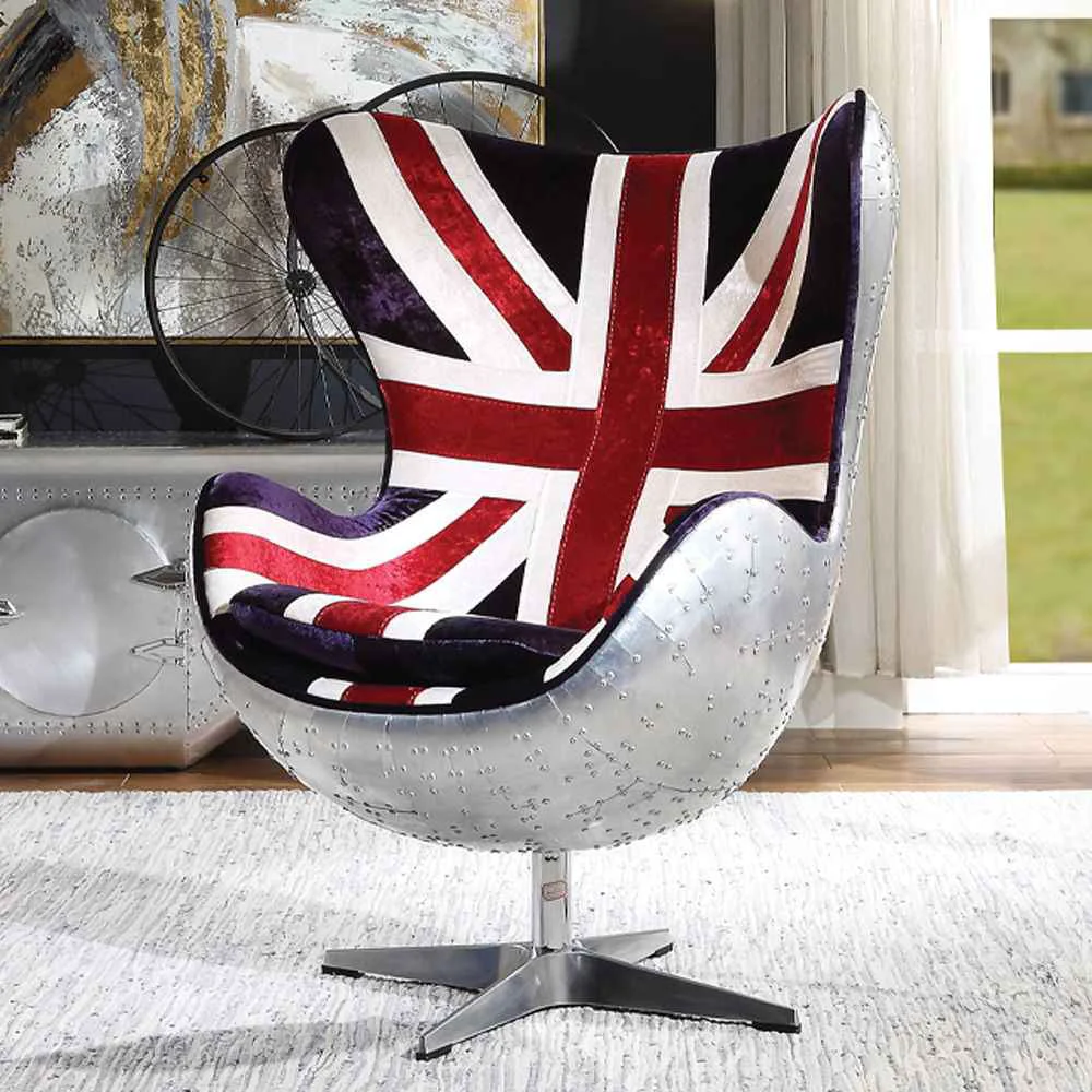 Enhanced Brancaster – British Flag Accent Chair With Swivel – Pattern Fabric Aluminum Carefully Designed