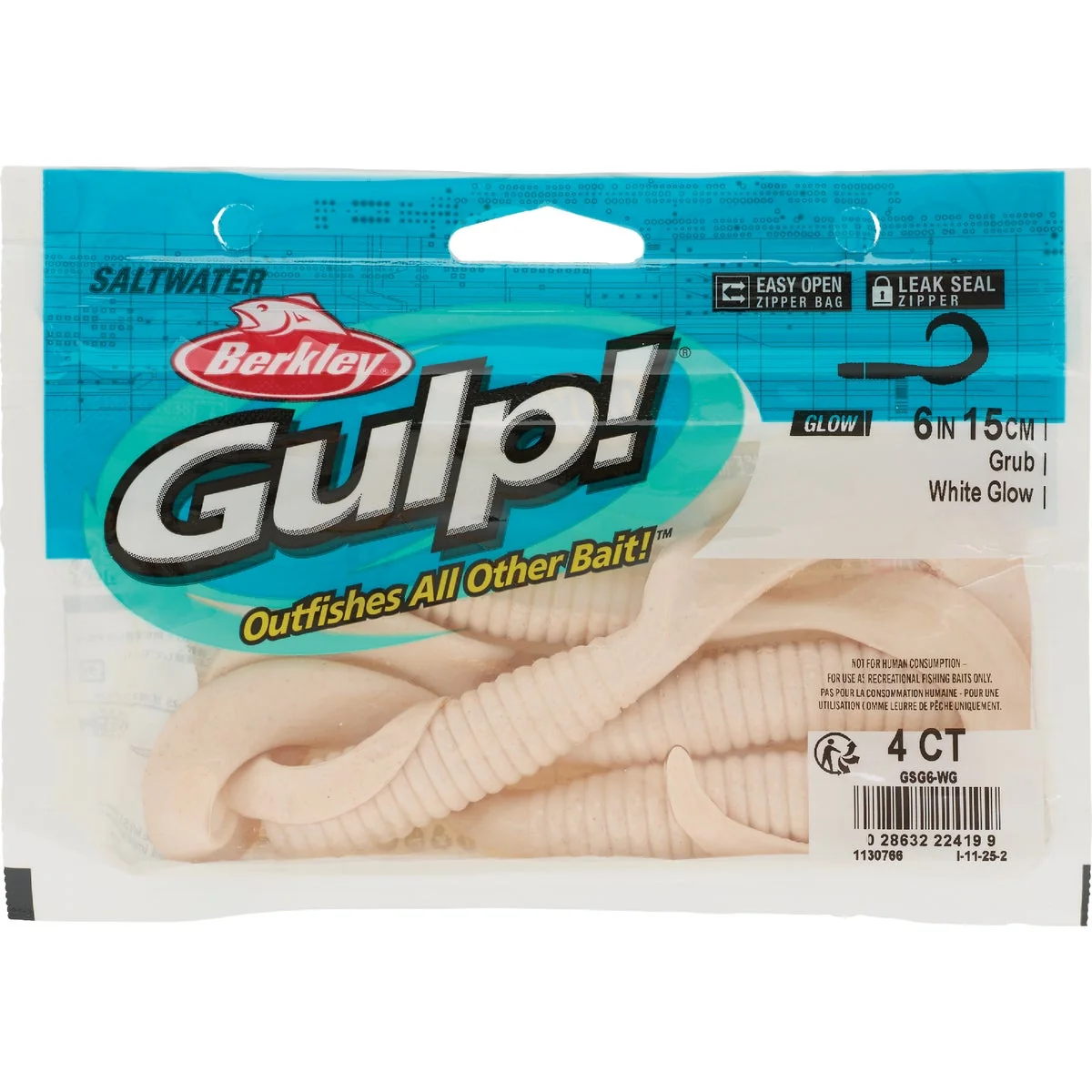 Prestigious Berkley Gulp White Glow Saltwater Grub Fishing Lure Carefully Designed