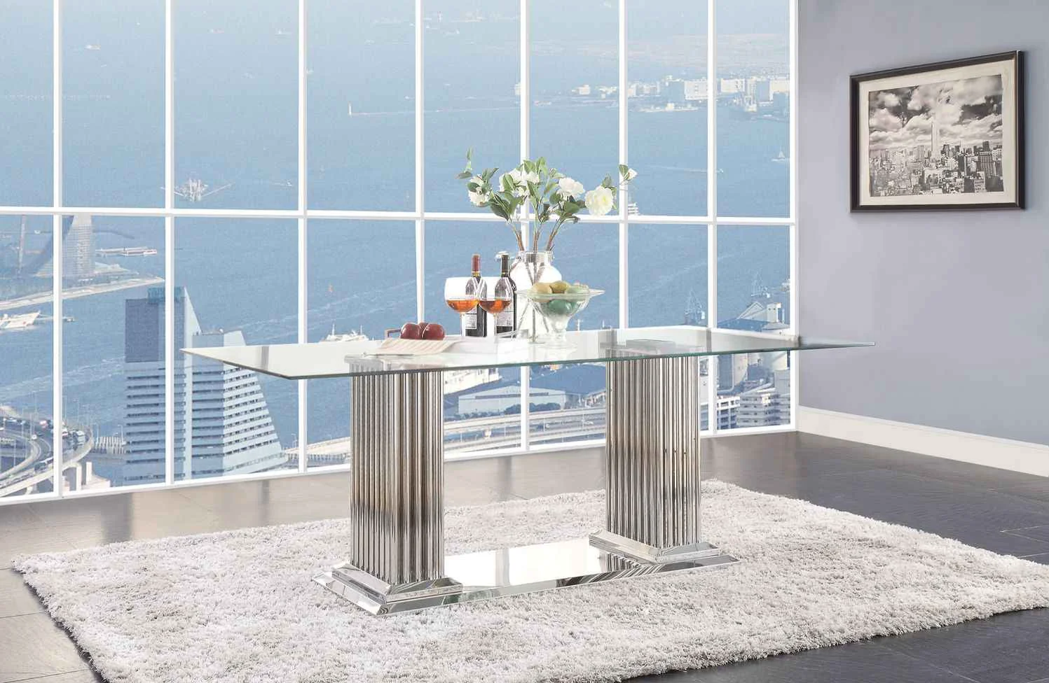 Convenient Cyrene – Dining Table – Clear Glass Top Stainless Steel Crafted