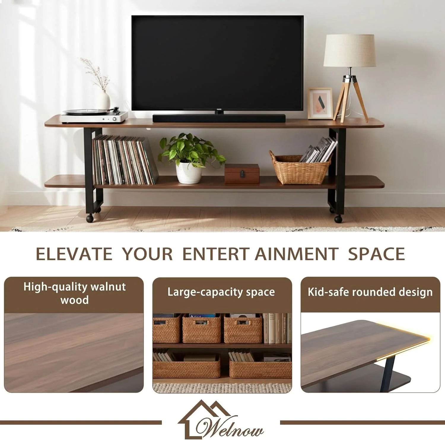 Recyclable Walnut 65 Inch TV Stand Entertainment Center Living Room Exclusive