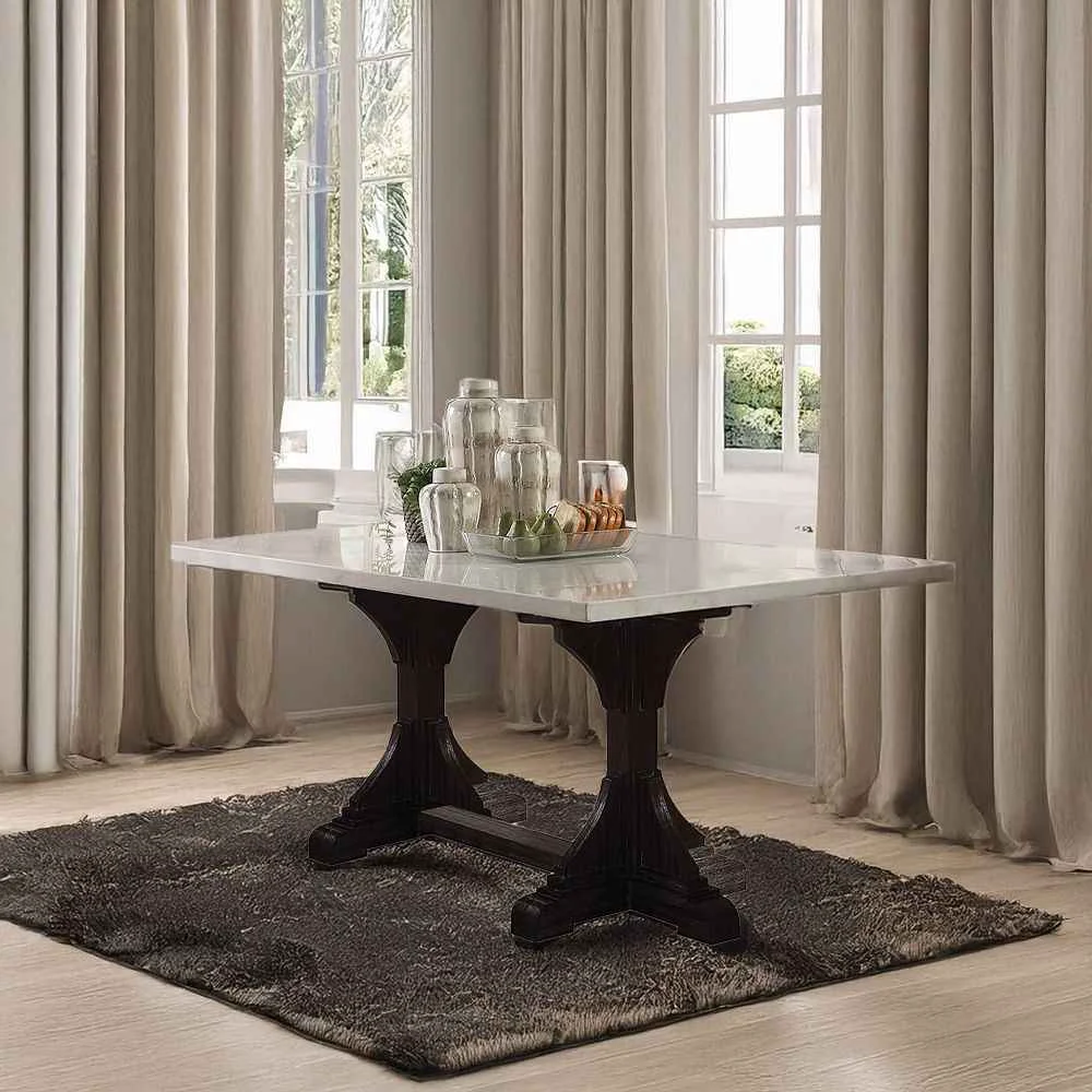User-Friendly Gerardo – 30 Dining Table – White Marble Top Weathered Espresso Modern