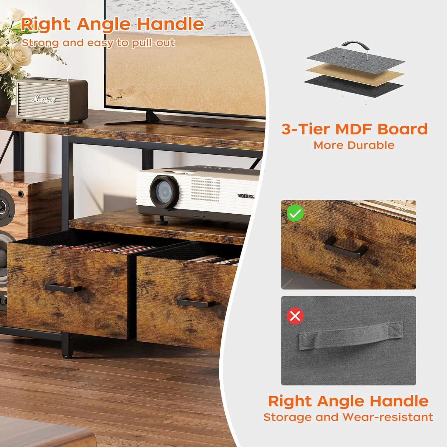 Luxury Rustic Brown TV Stand 75 Inch Entertainment Center Pro Effective
