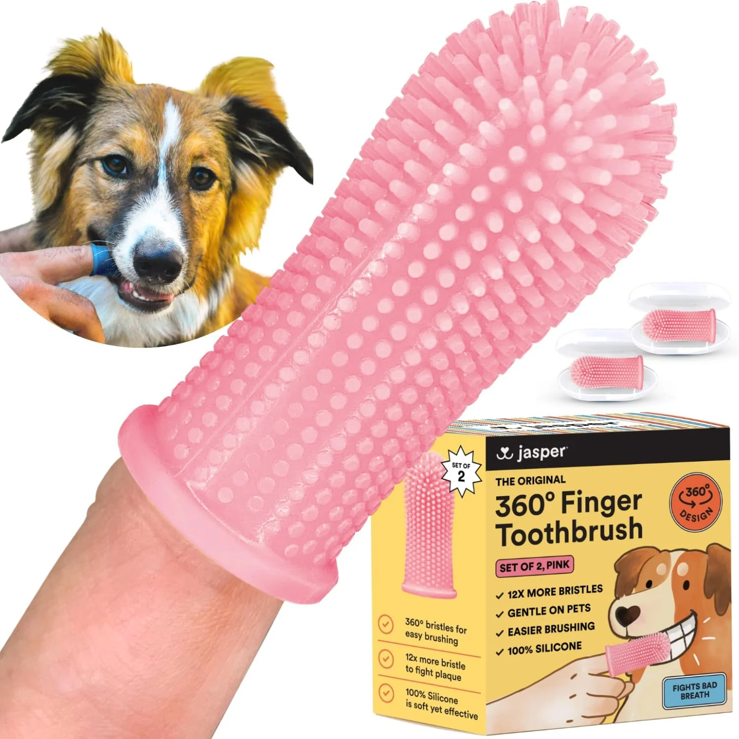 Healthy Jasper Dog Toothbrush 360º Dog Tooth Brushing Kit Cat Toothbrush Dog Teeth Cleaning Dog Finger Toothbrush Dog Tooth Brush for Small Large Pets Dog Toothpaste Not Included – Pink 2-Pack Fine Crafted