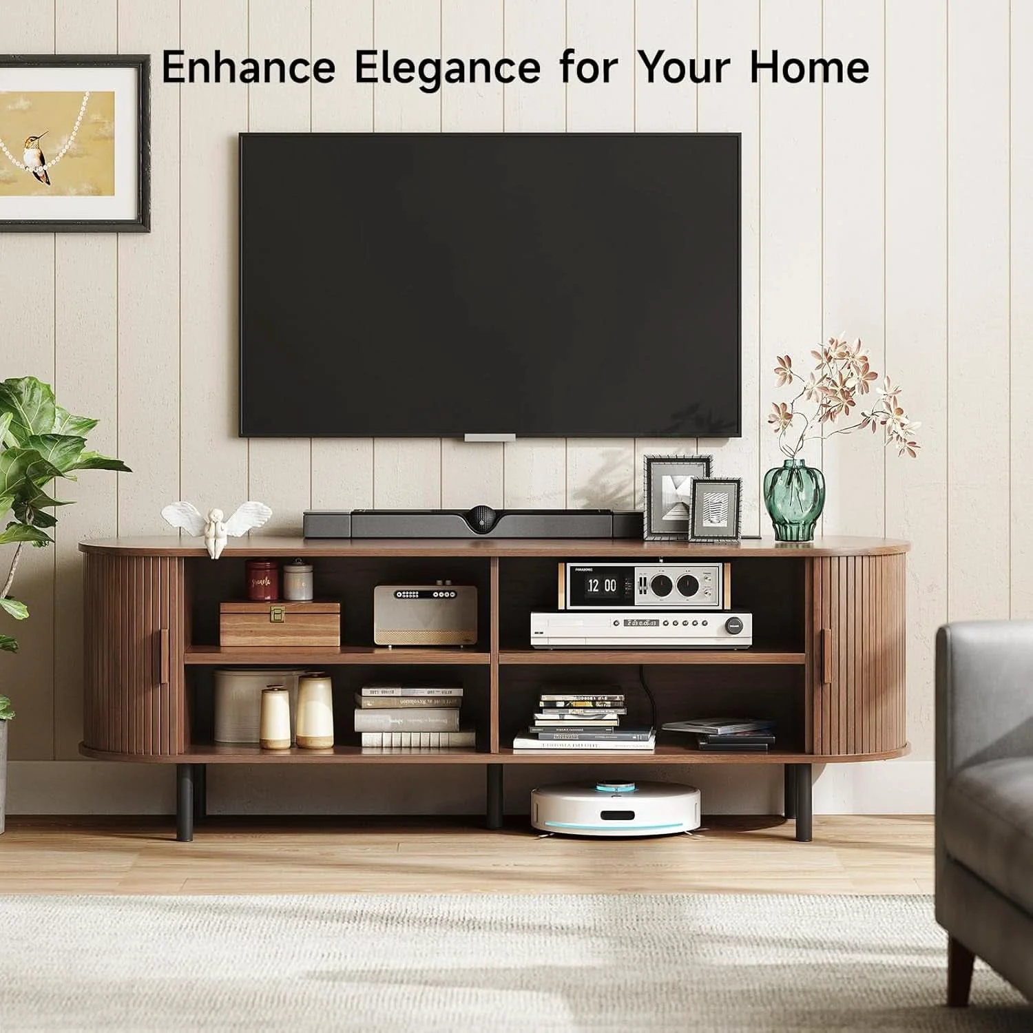 Clean Walnut 63 Inch TV Stand With Entertainment Center Storage Verified
