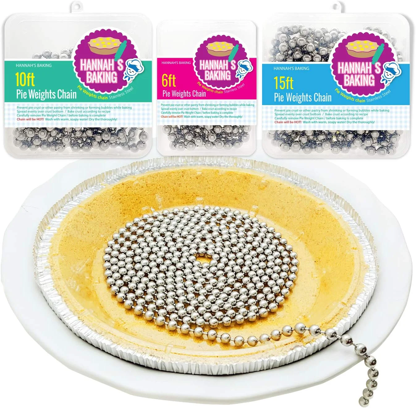 Top-Quality Durable Baking Supplies 2 Pack Stainless Steel Chain Pie Weights Reusable and Easy to Clean Odorless Safe Pie Weights for Pie Crusts Healthy