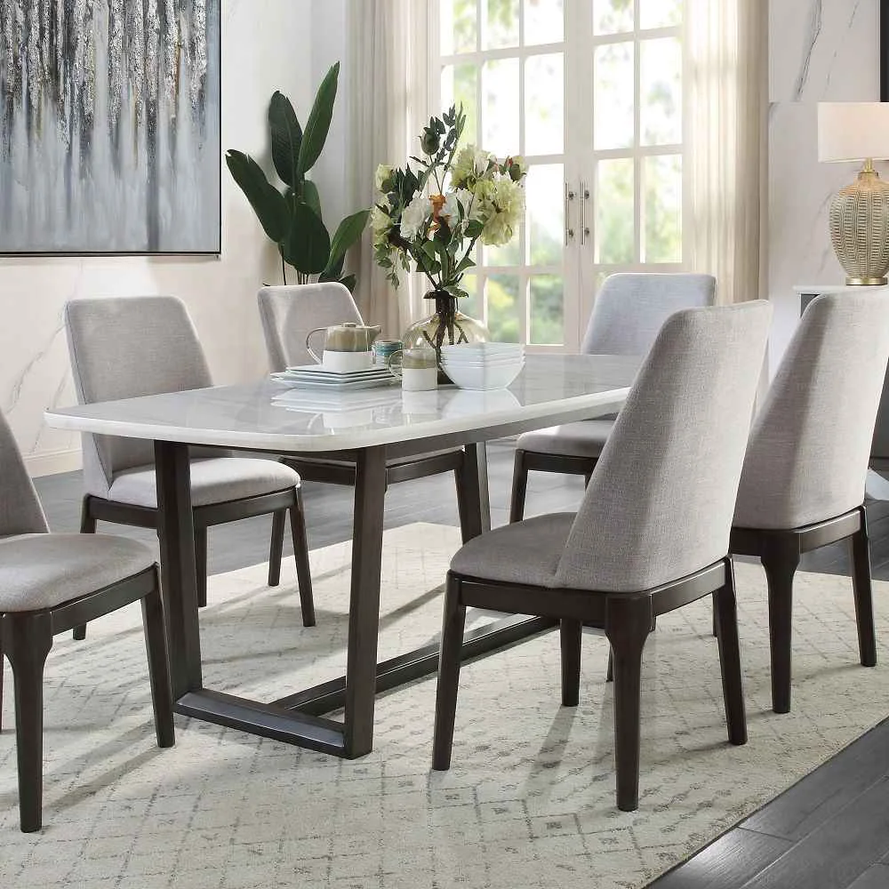Green Madan – Dining Table With Marble Top – Marble Top Weathered Gray Premium