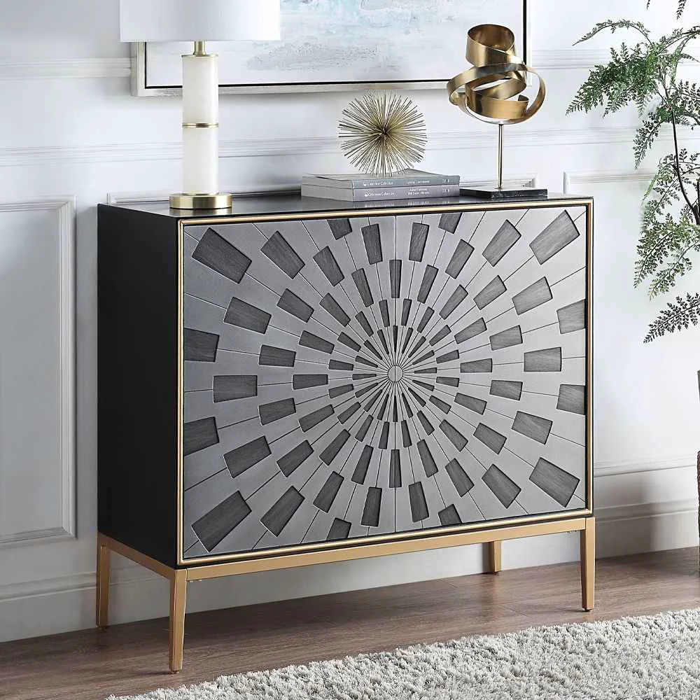 Reliable Quilla – Console Cabinet – Black Gray Brass Premium
