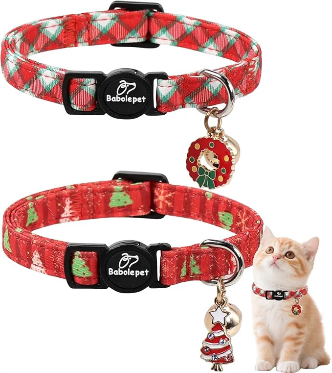 Green 2 Pack Christmas Cat Collars Top-Quality