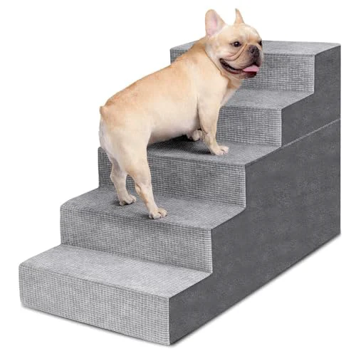 Smart Heeyoo 5-Step Dog Stairs for Small Dogs Non-Slip High-Density Foam Steps Trendy