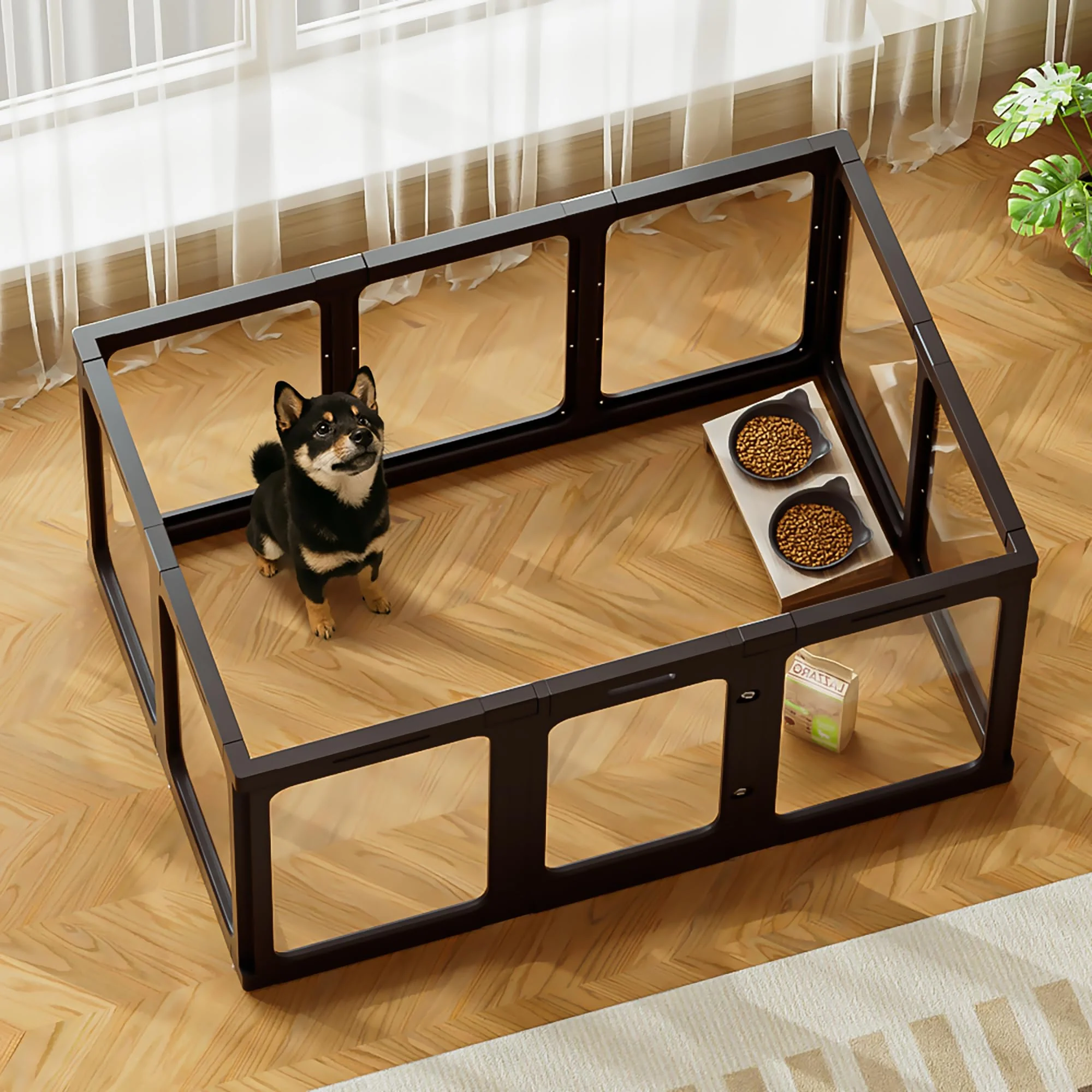 Recyclable Jalove Acrylic Dog Playpen Indoor – 50 x 33.5 x 24 in Clear Tool- Assembly Lightweight