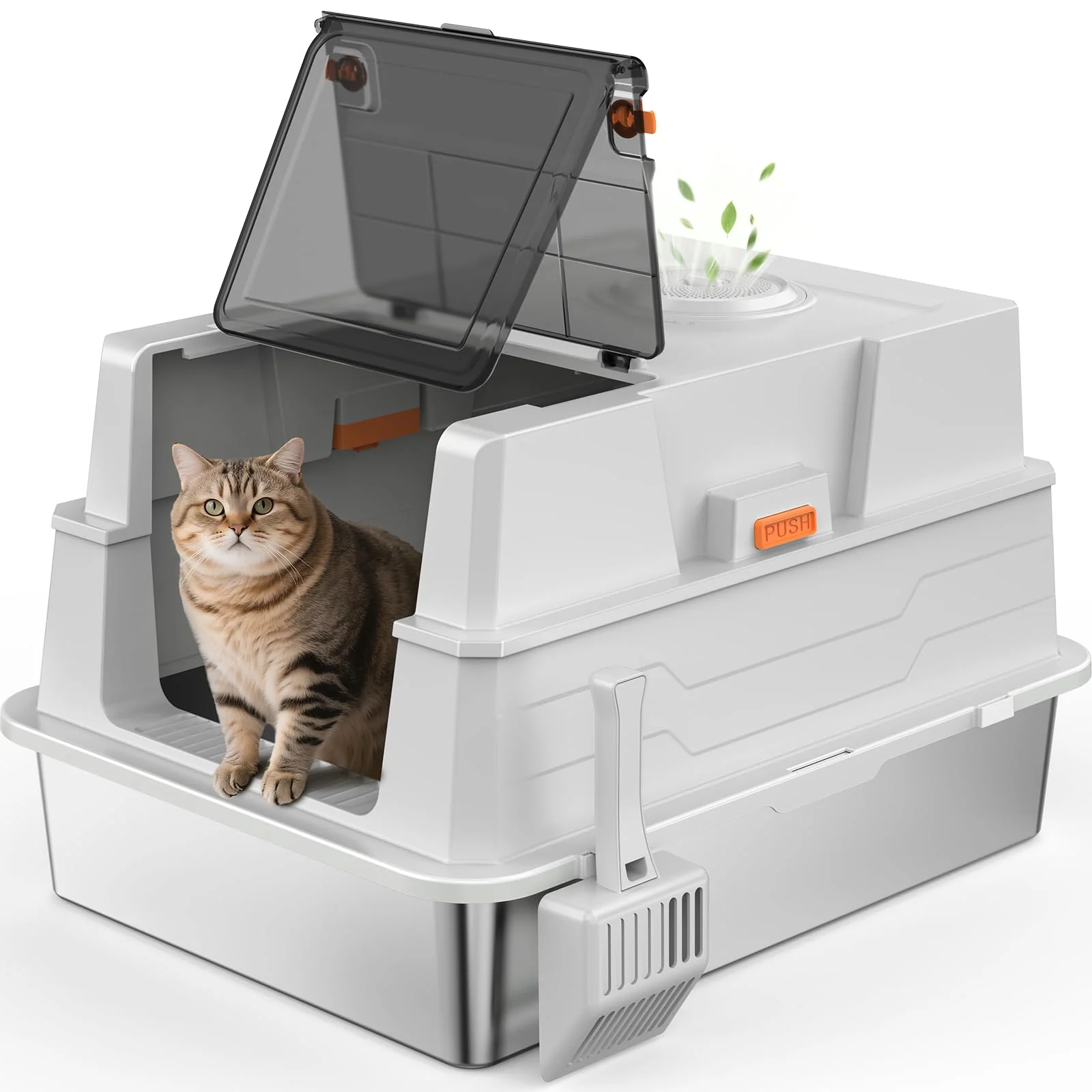 Luxury AIPERRO Extra Large Enclosed Stainless Steel Cat Litter Box with Lid XXXL High Sides Powerful