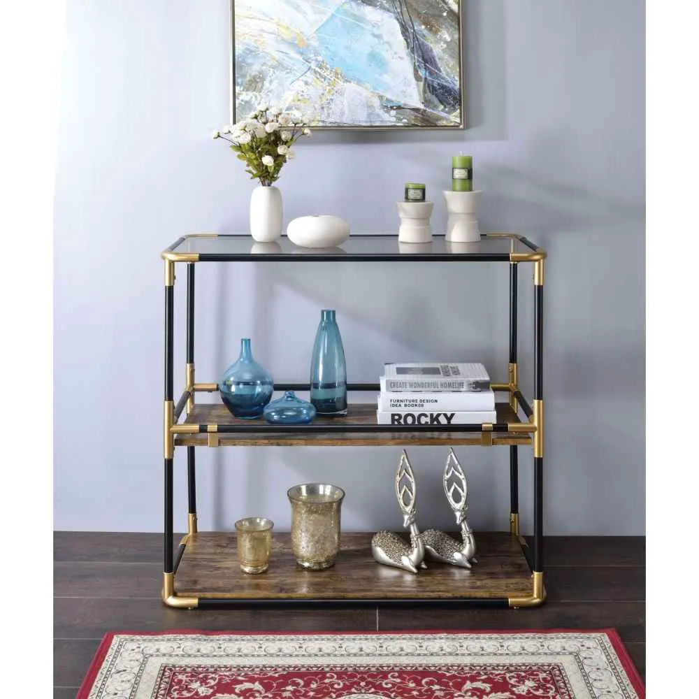 Dependable Heleris – Console Table – Smoky Glass Top Black Gold Smart