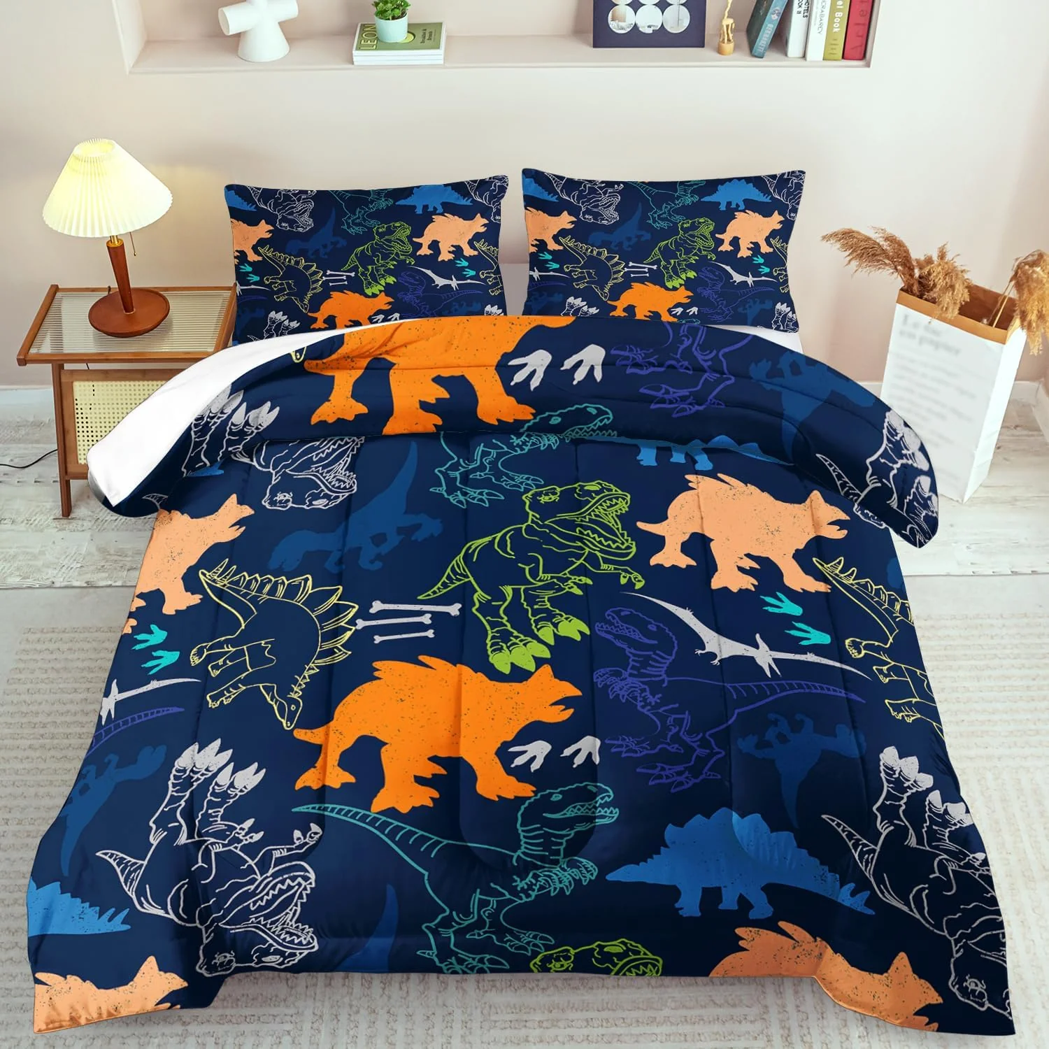 Expertly Made Blue Dinosaur Comforter Set King Boys Cute Dinosaur Bedding Set King for Kids Kawaii Dragon Comforter Blue Bedroom Decor Cute Animal Bedding Kawaii Animal Quilt Boys Casual