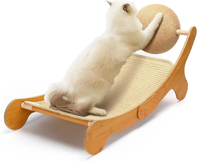 Functional Outamateur Sisal Cat Scratcher Bed Cat Hammock Chair 3 in 1 Cats Scratcher Lounge Cats Mini Beach Chair with Toy Ball Pet Beds with Removable Sisal Pad for Indoor Small Animal Puppy RabbitAbout ThisOverview User-Friendly