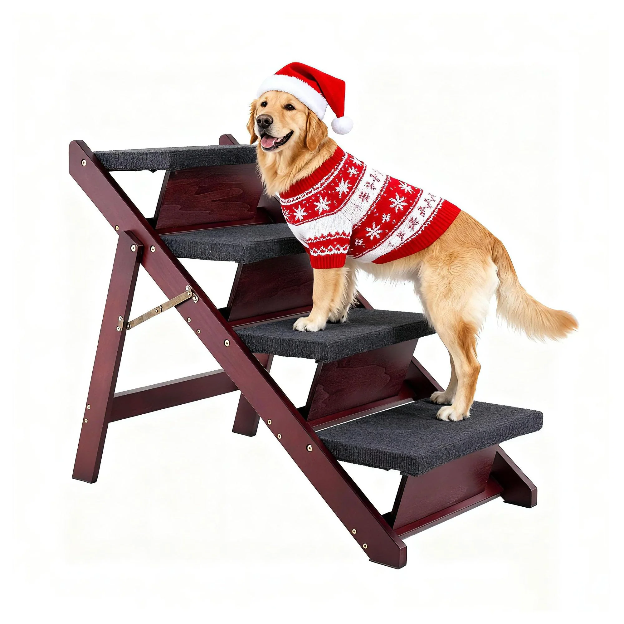 Carefully Designed MEWANG 3-in-1 Wooden Pet Stairs Ramp – Foldable 220 lb Capacity Brown Professional