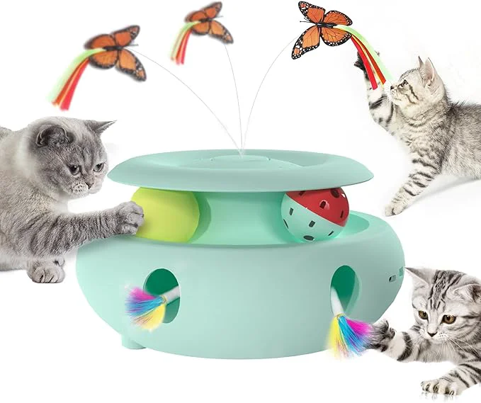 User-Friendly Cat Toys 3-in-1 Interactive Cat Toys for Indoor Cats Rechargeable Automatic Interactive Cat Toy with Fluttering Butterfly Smart Sensor 6 Holes Mice Whack-A-Mole and Track Balls BlueAbout This Original Design