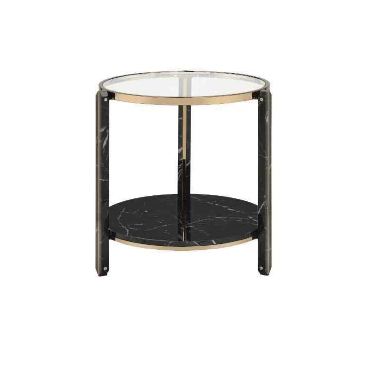 Long-Lasting Thistle – End Table – Clear Glass Faux Black Marble Top Champagne Secure