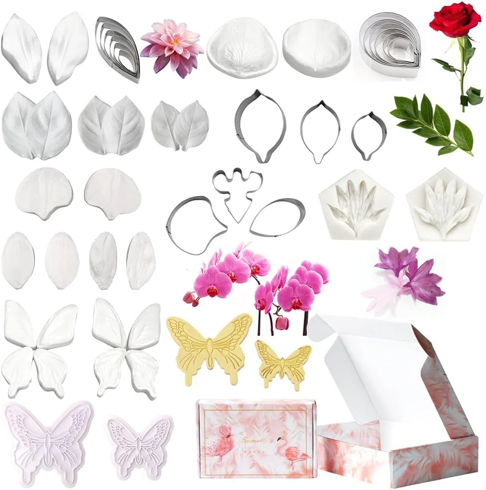 Functional AK ART Kitchenware Silicone Veiner Stainless Steel Fondant Cutter Set for Gum Paste Flower Leaf Sugar Craft Tools Cake Decorating Supplies Silicone Selected