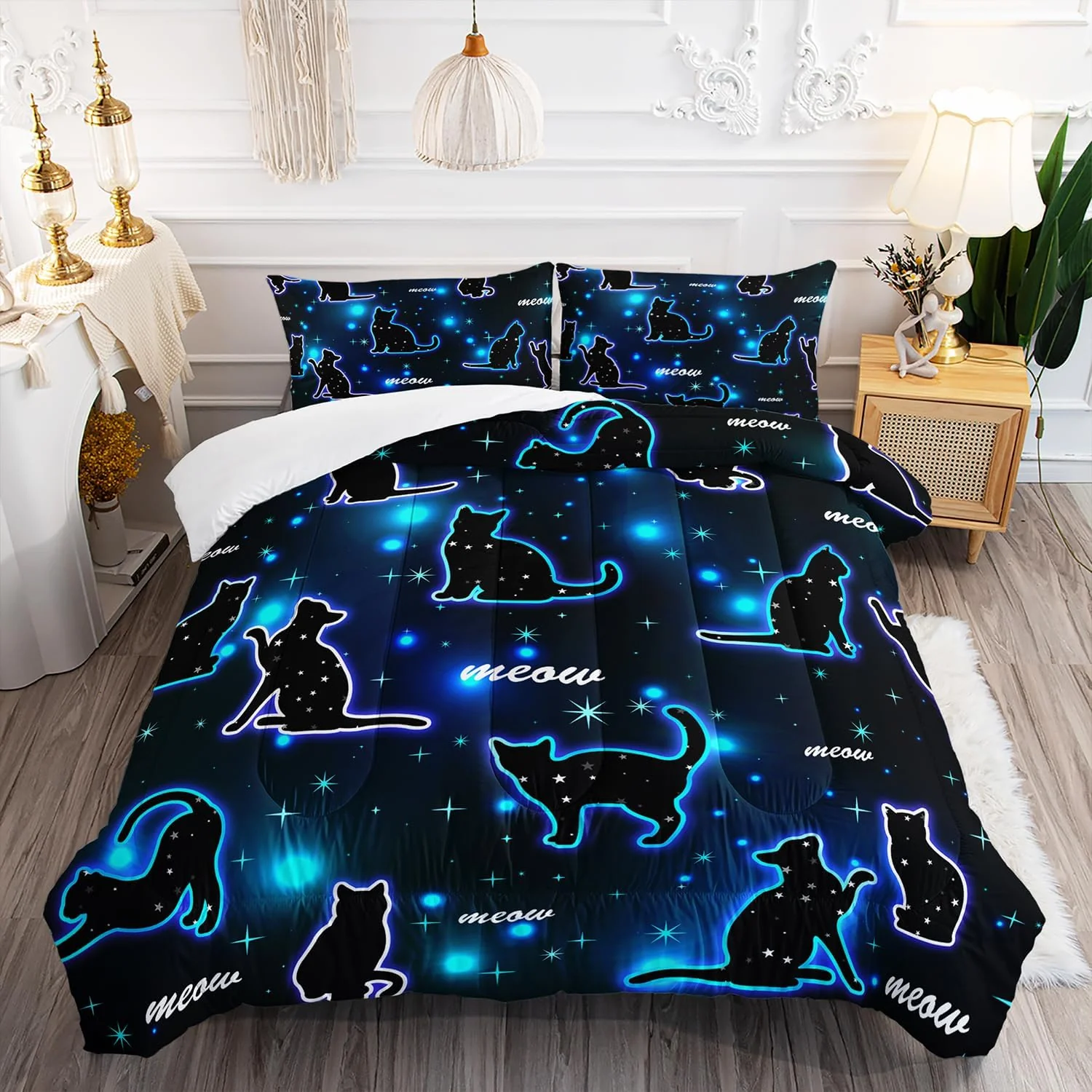 Pure Kawaii Pet Cat Comforter 3Pcs Twin Gradient Line Cute Kitten Animal Bedding Set for Kids Teens Girls Boys Cat Glitter Polka Dots Pattern Quilt Bed Decor with 1 Comforter and 2 Pillowcases Environmentally Friendly