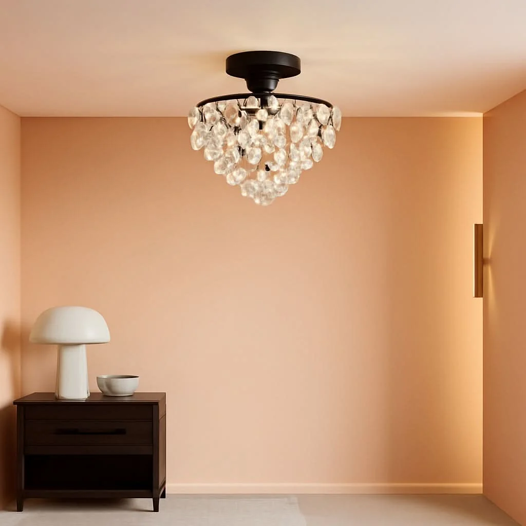 Traditional Black Crystal Ceiling Light Fixture Semi Flush Mount Fine
