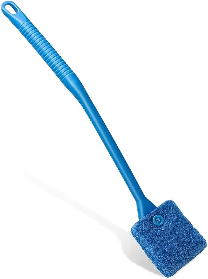 Traditional Fish Tank Cleaner with Five Sided Sponge Brush and Long Handle Aquarium Reusable