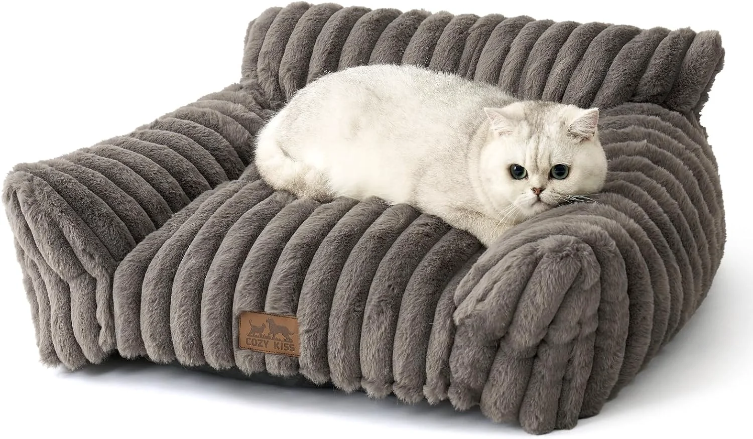 Versatile Cute Cat Couch Premium Plush Faux Fur Pet Couch Bed Ultra-Soft Pet Furniture for Cats Small Dogs Grey S 25.5”x17.5” Casual