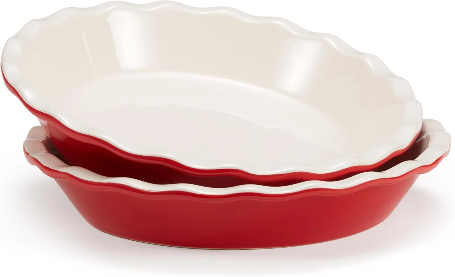 Healthy KooK Pie Pan Ceramic Reusable Round Pie Dish Quiche Baking Dish Deep Wave Edge For Cakes Tart Casseroles Tarts Microwave Oven and Dishwasher Safe 9-Inch 36 oz Set of 2 Cherry Fashionable