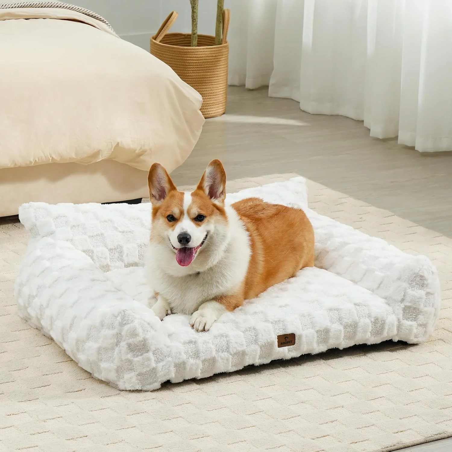 Practical Large Dog Bed Sofa Fluffy Pet Bed for Medium and Large Dogs Supportive Dog Couch Sofa for Dogs Pet Sofas with Washable Cover Non-Slip 38 inch White High-Performance