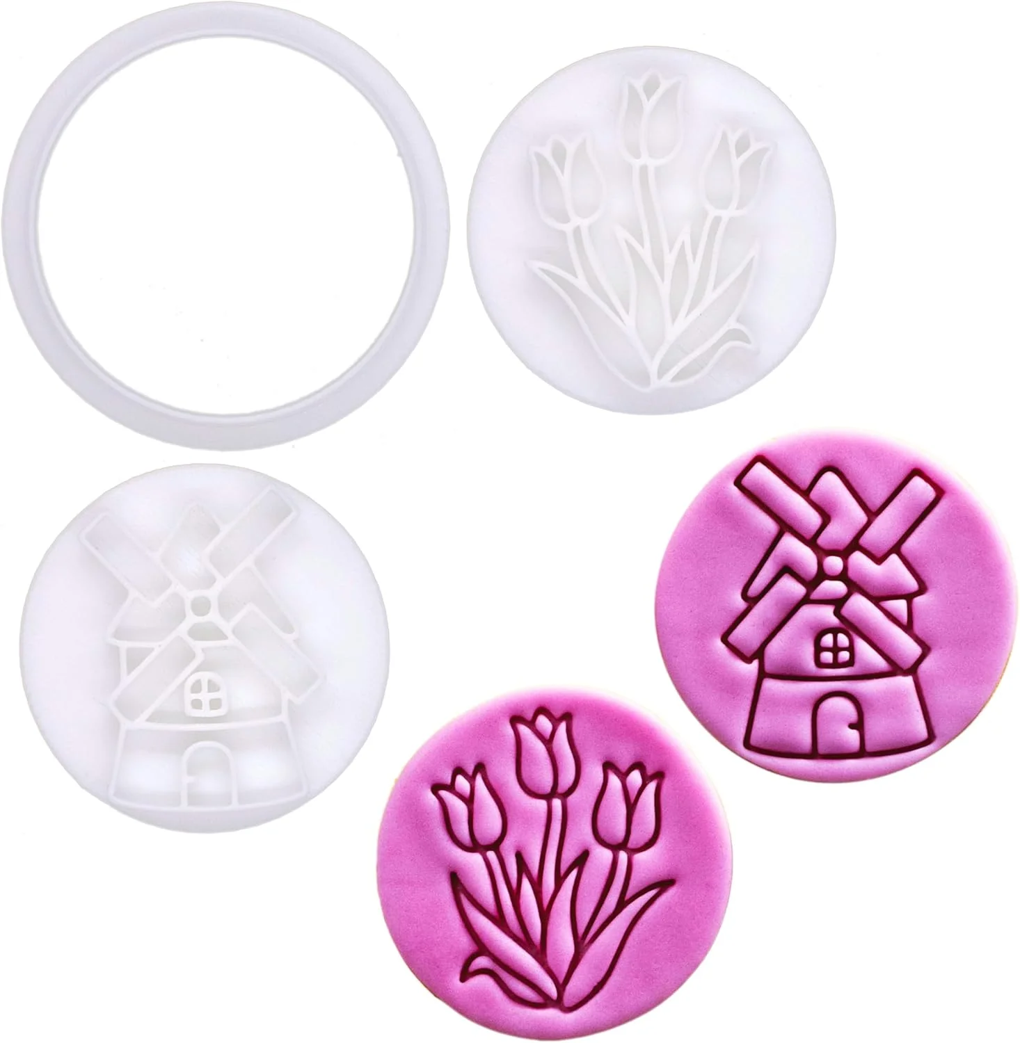 Sustainable Bakerlogy Spring Whispers – Mini 2 Cookie Cutter Stamp Set – Tulip Garden Windmill Design for Easter Spring Cookies Fashionable
