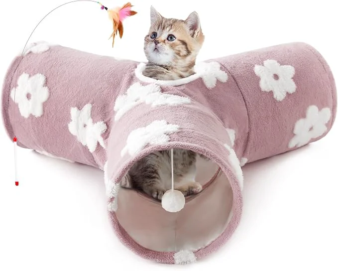 Dependable Tempcore Flannel Pet Cat Tunnel Tube Cat Toys 3 Way Collapsible Cat Tunnels Comfortable