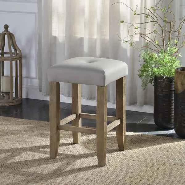 Sustainable Charnell – Counter Height Stool Set of 2 – Gray Synthetic Leather Oak Organic