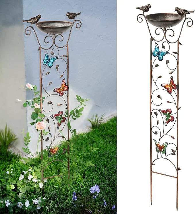 Recyclable SUNNYPARK Bird Bath with Trellis Outdoor Antique Garden Iron Trellis with Organic