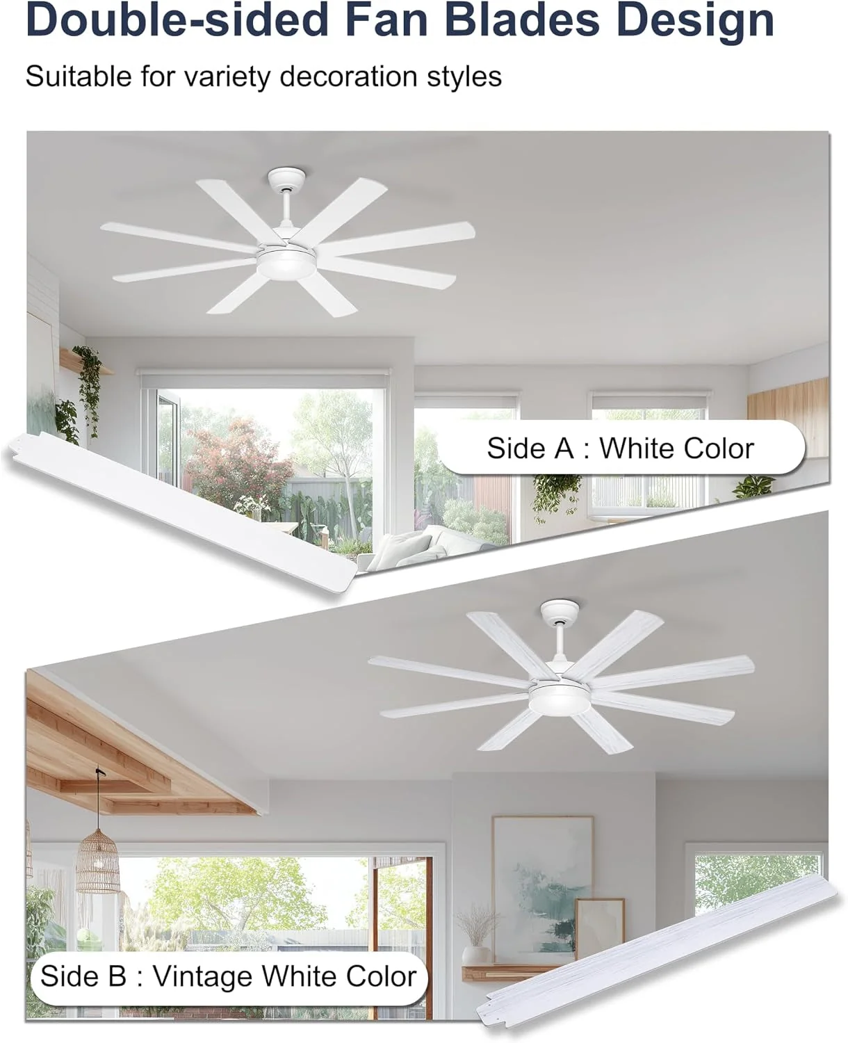 Comfortable Professional 60 Inch White Ceiling Fan Integrated Controls Green