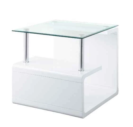 Elite Nevaeh – End Table – Clear Glass Top White High Gloss Safe