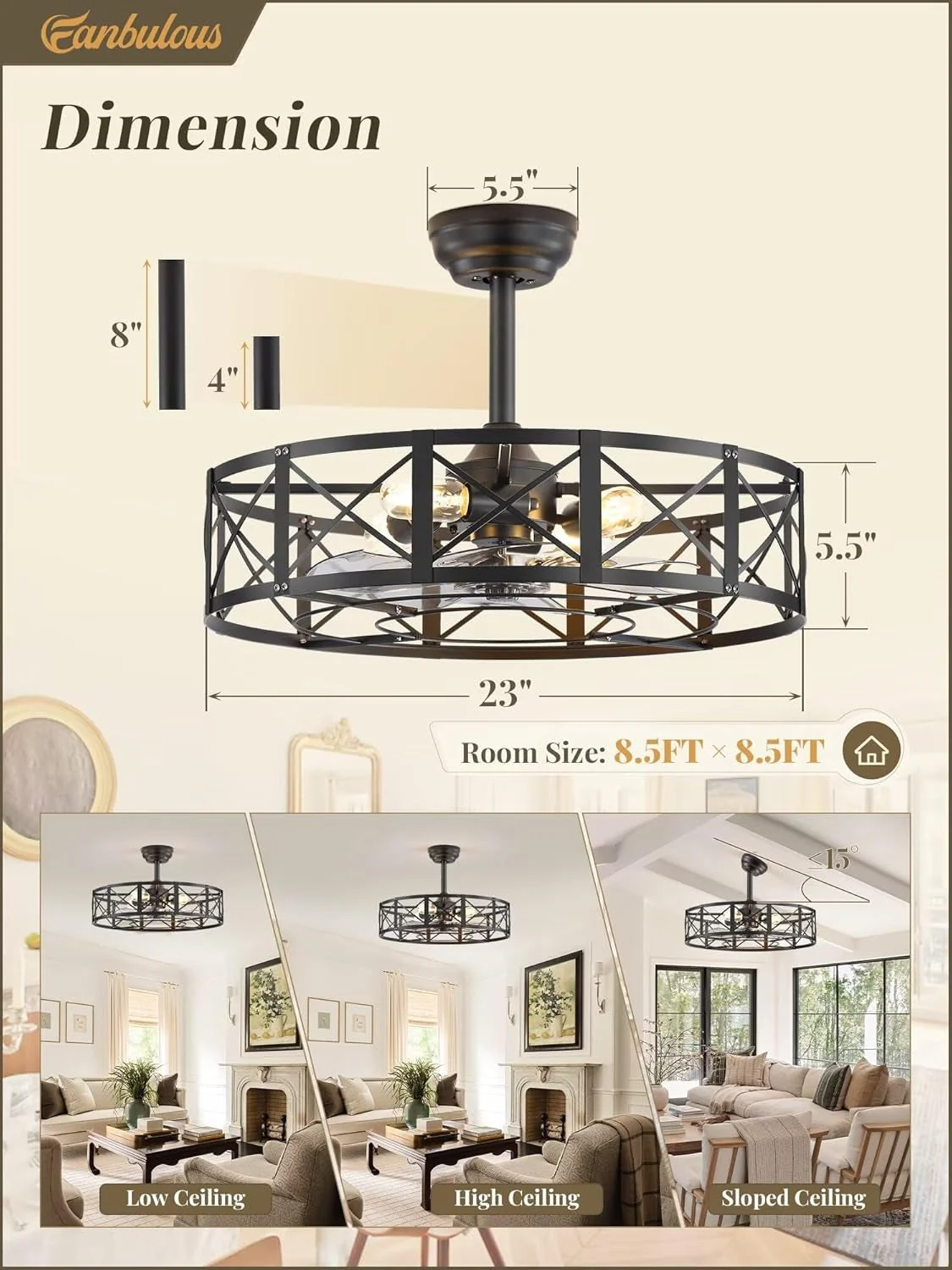 Traditional 23 Inch Matte Black Fandelier Bladeless Ceiling Fan Official